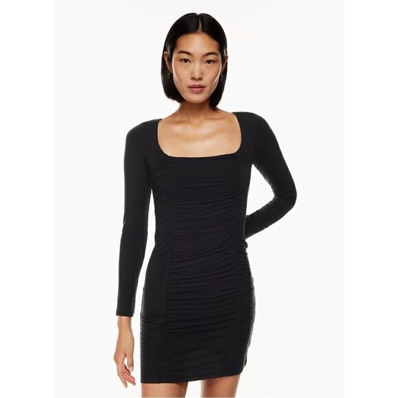 Aritzia Wilfred Lydia Ruched Mini Dress in Black - Picture 4 of 11